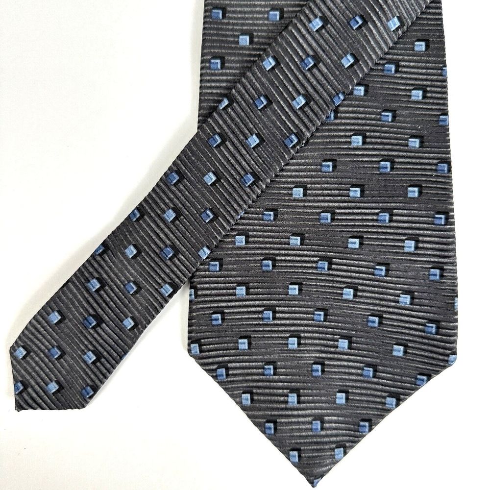 Claiborne Silk Tie Gray Blue Geometric Men Necktie 58 x 4